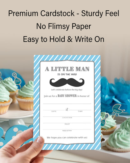 MUSTACHE Boy Baby Shower INVITATIONS — Pack of 25