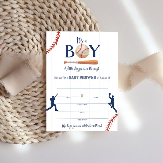 BASEBALL BOY Blank Fill-in Baby Shower  INVITATIONS — Pack of 25