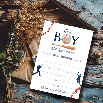 BASEBALL BOY Blank Fill-in Baby Shower  INVITATIONS — Pack of 25