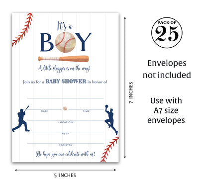 BASEBALL BOY Blank Fill-in Baby Shower  INVITATIONS — Pack of 25