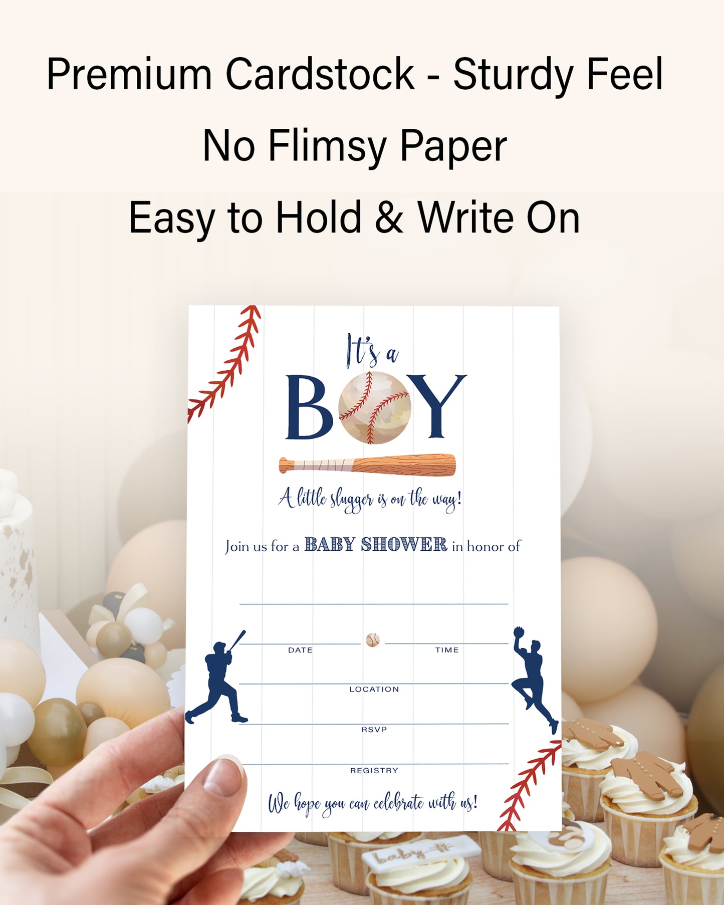 BASEBALL BOY Blank Fill-in Baby Shower  INVITATIONS — Pack of 25