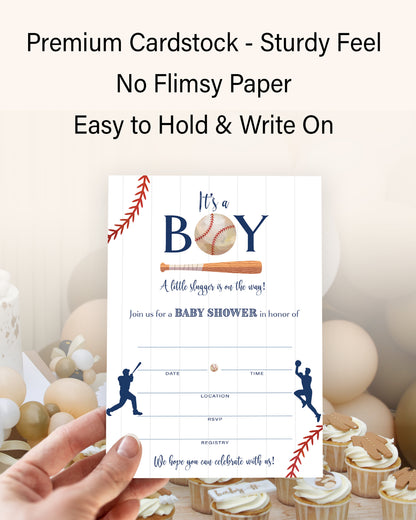 BASEBALL BOY Blank Fill-in Baby Shower  INVITATIONS — Pack of 25