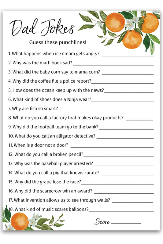 A Little Cutie Theme Baby Shower Game • DAD JOKES Games • Pack of 25