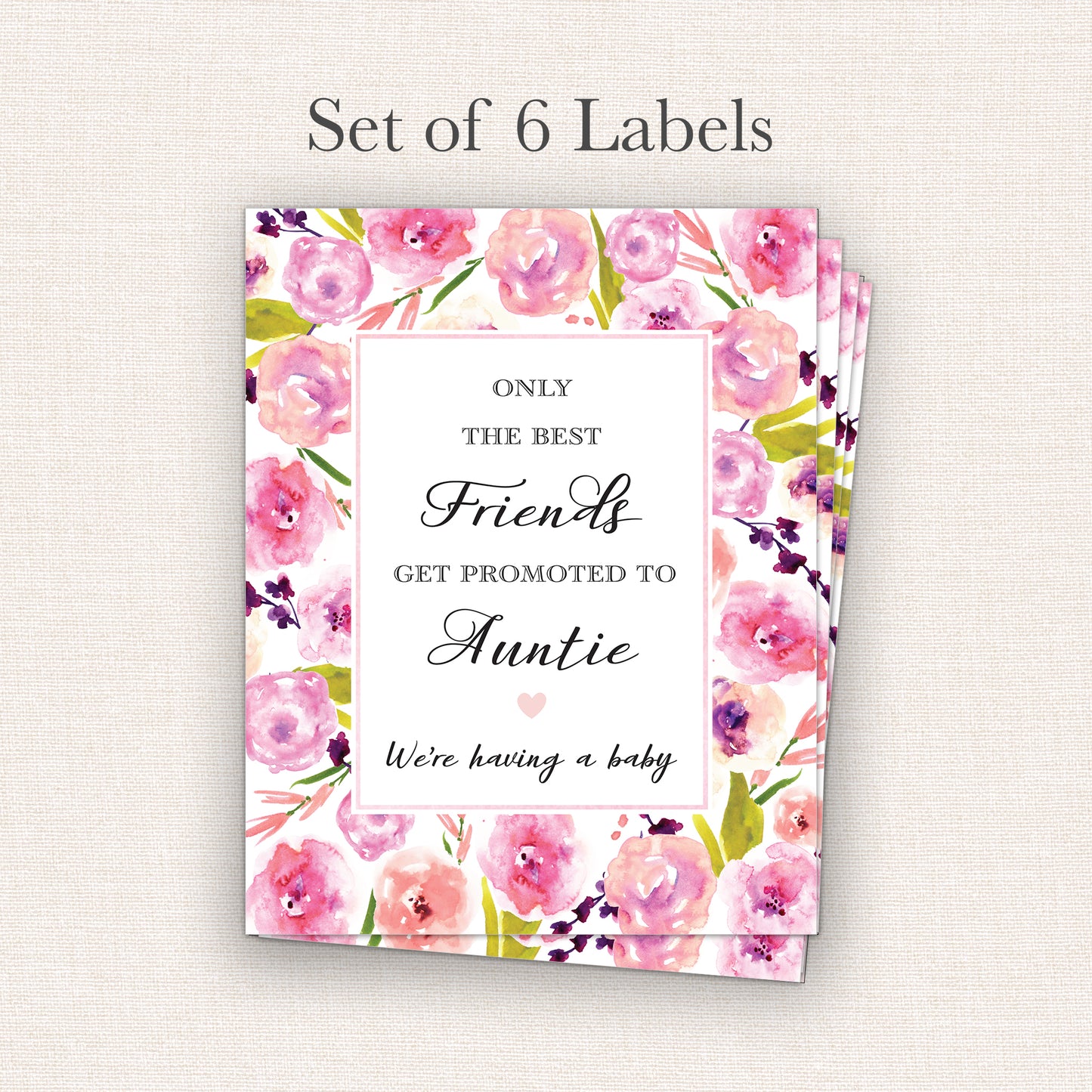 Friends Pregnancy Announcement Wine Labels • Set of 6 • Auntie Reveal (Final Sale)