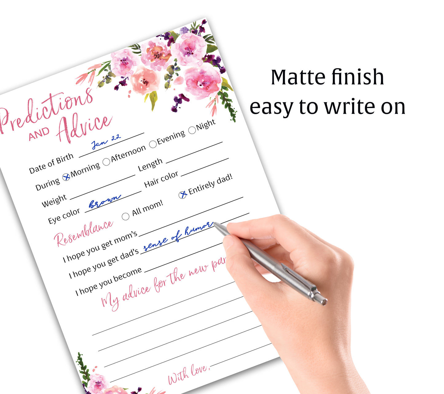 Floral Girl Baby Shower Game - Predictions & Advice Cards • SET of 25