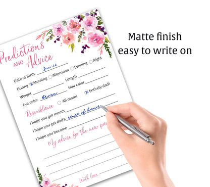 Floral Girl Baby Shower Game - Predictions & Advice Cards • SET of 25