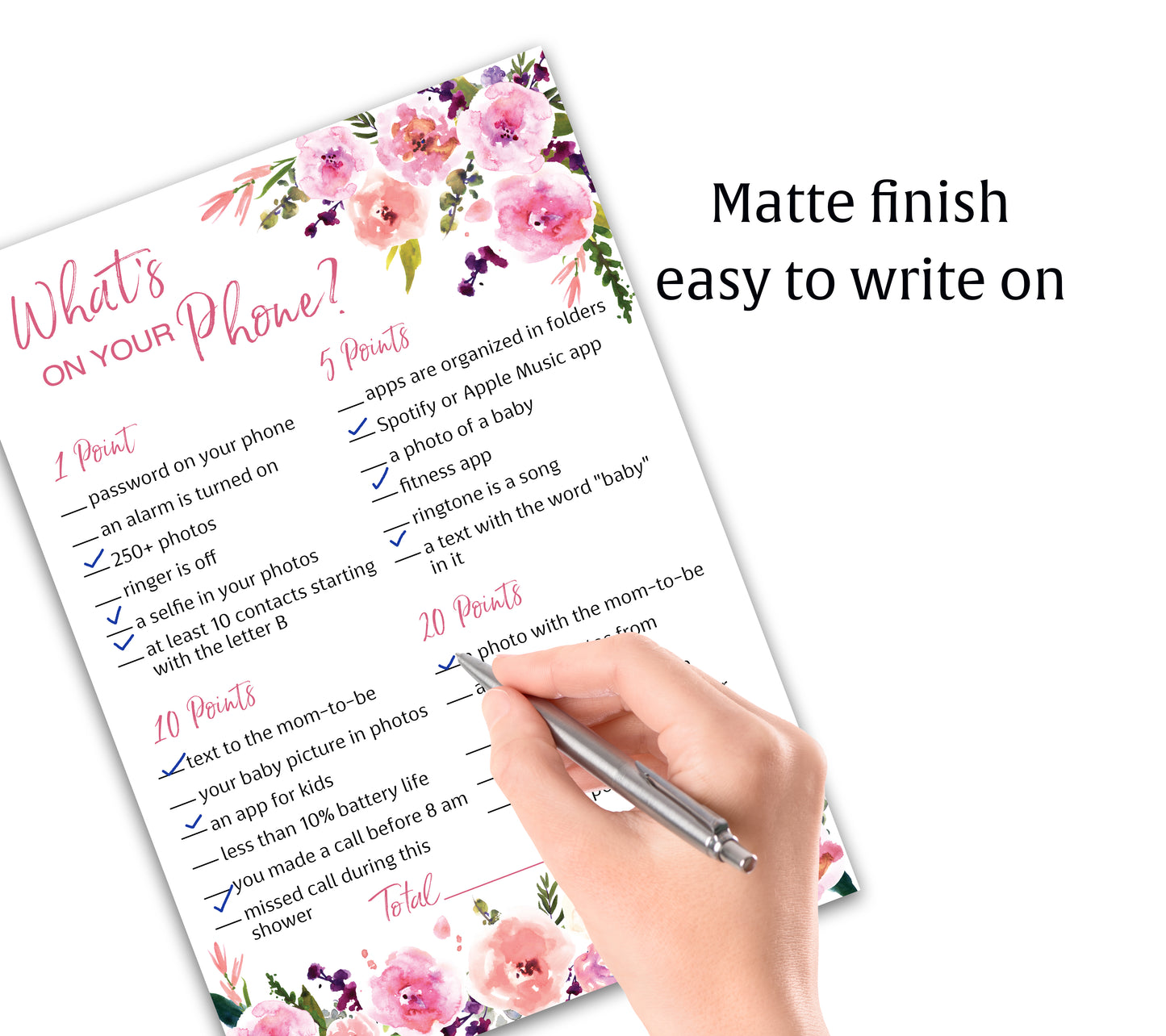 Floral Girl Baby Shower Game - What's On Your Phone • SET of 25