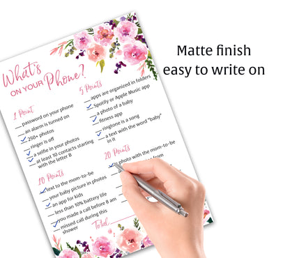 Floral Girl Baby Shower Game - What's On Your Phone • SET of 25