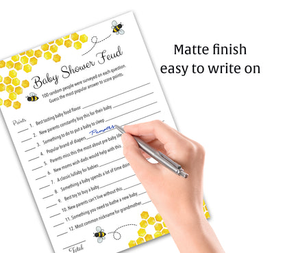 Bee Baby Shower FEUD Game – Mommy-to-Bee Bumblebee Theme – Pack of 25 - Rustic Yellow Gender Neutral Party Game