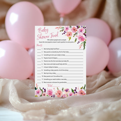 Floral Girl Baby Shower Feud Game • Pack of 25 • Baby Shower Games