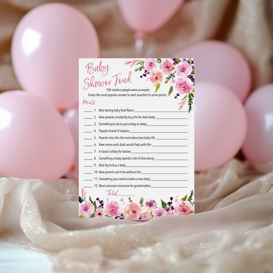 Floral Girl Baby Shower Feud Game • Pack of 25 • Baby Shower Games