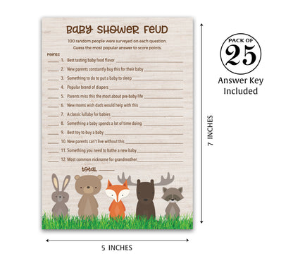 Woodland Animals Baby Feud Game • Pack of 25 • Baby Shower Games