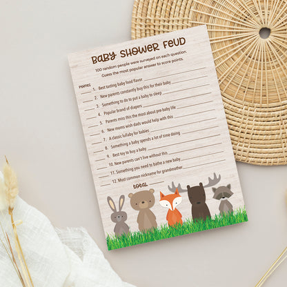 Woodland Animals Baby Feud Game • Pack of 25 • Baby Shower Games