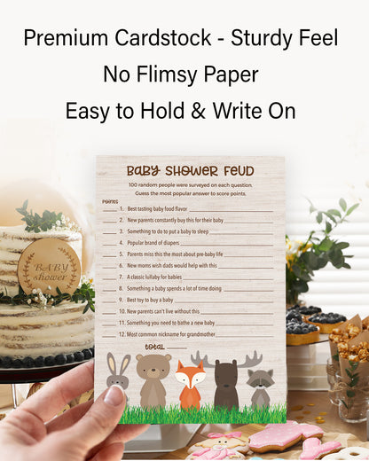 Woodland Animals Baby Feud Game • Pack of 25 • Baby Shower Games