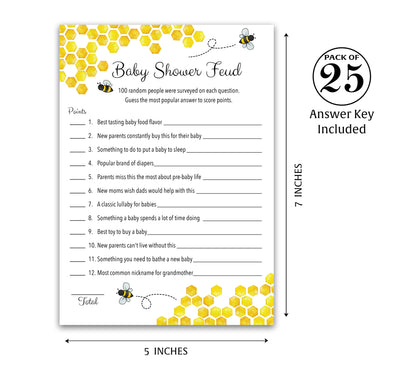 Bee Baby Shower FEUD Game – Mommy-to-Bee Bumblebee Theme – Pack of 25 - Rustic Yellow Gender Neutral Party Game