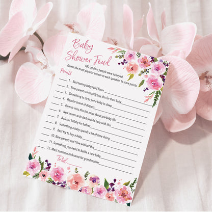 Floral Girl Baby Shower Feud Game • Pack of 25 • Baby Shower Games