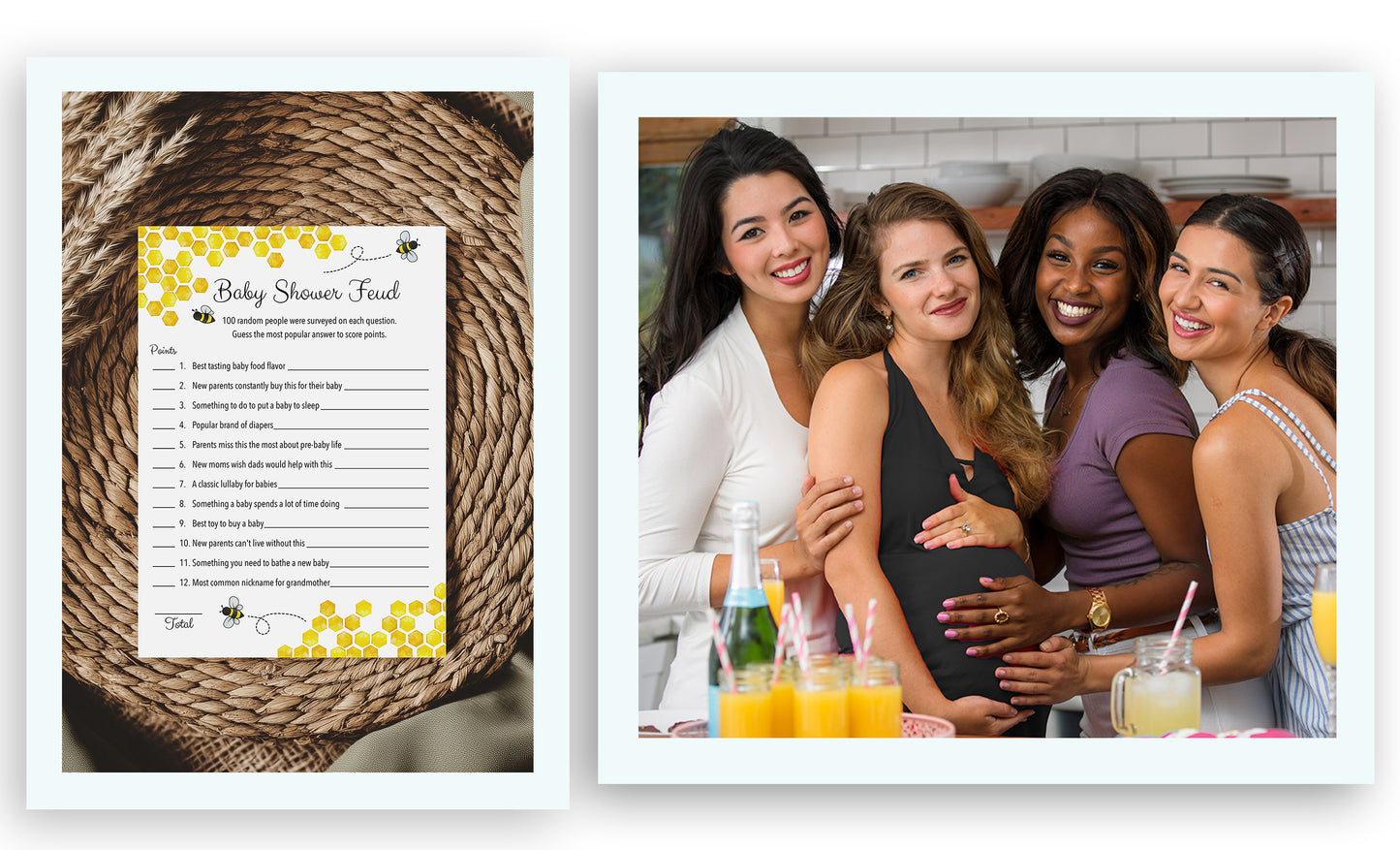 Bee Baby Shower FEUD Game – Mommy-to-Bee Bumblebee Theme – Pack of 25 - Rustic Yellow Gender Neutral Party Game