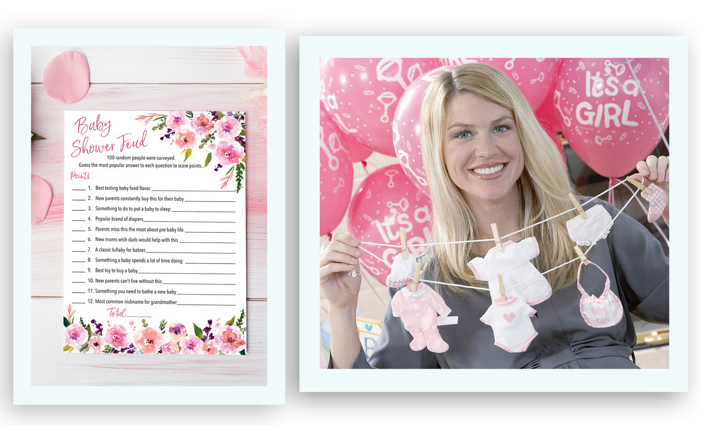 Floral Girl Baby Shower Feud Game • Pack of 25 • Baby Shower Games