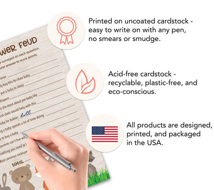 Woodland Animals Baby Feud Game • Pack of 25 • Baby Shower Games