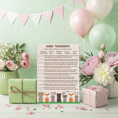 Woodland Anmals Theme Baby Shower Games • BABY TRADITIONS around the World Game • Pack of 25