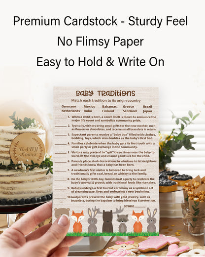 Woodland Anmals Theme Baby Shower Games • BABY TRADITIONS around the World Game • Pack of 25