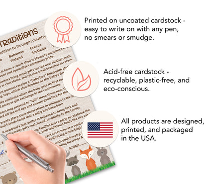 Woodland Anmals Theme Baby Shower Games • BABY TRADITIONS around the World Game • Pack of 25