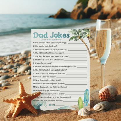 Ocean Surf Baby Shower Game - Dad Jokes - Pack of 25 - Printed