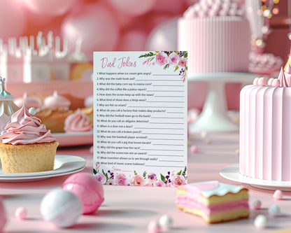 Floral Girl Baby Shower Game • DAD JOKES Games • Pack of 25