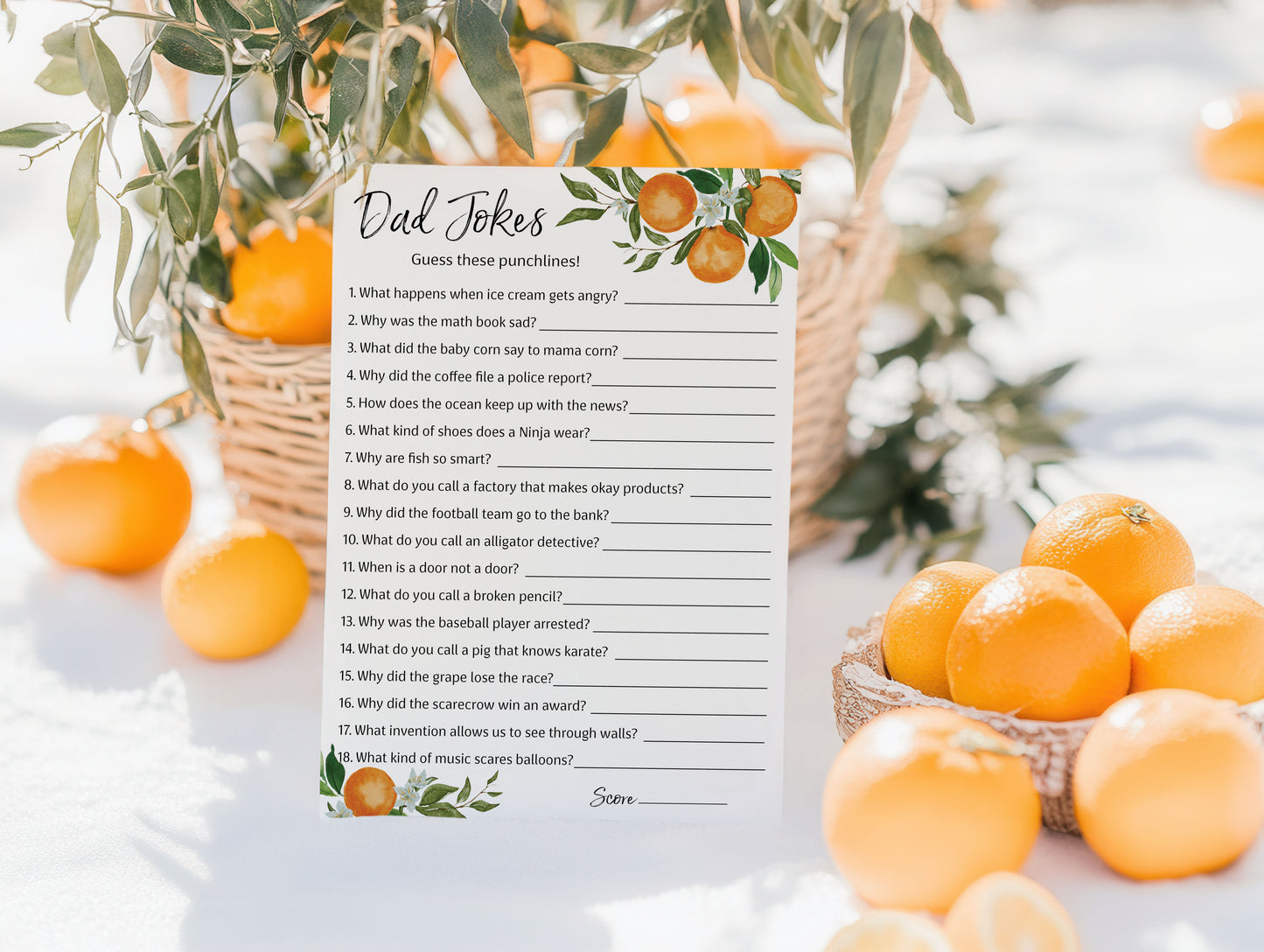 A Little Cutie Theme Baby Shower Game • DAD JOKES Games • Pack of 25
