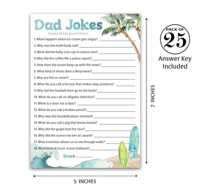 Ocean Surf Baby Shower Game - Dad Jokes - Pack of 25 - Printed
