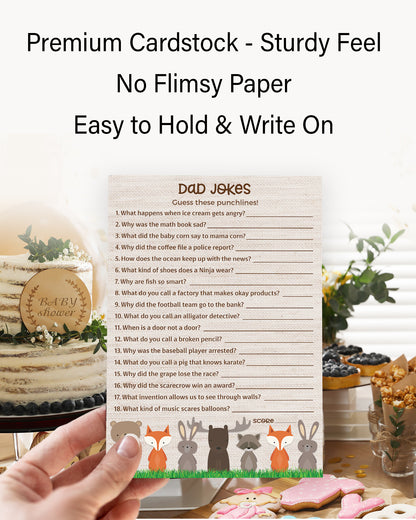 Woodland Animals Theme Baby Shower Game • DAD JOKES Games • Pack of 25