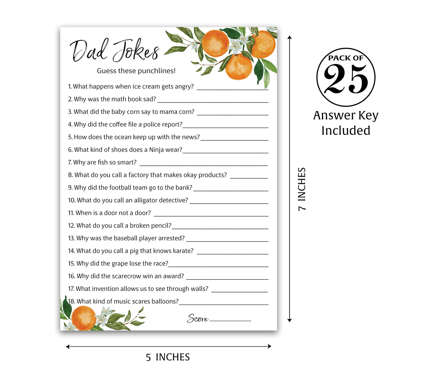 A Little Cutie Theme Baby Shower Game • DAD JOKES Games • Pack of 25