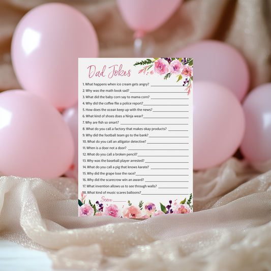 Floral Girl Baby Shower Game • DAD JOKES Games • Pack of 25
