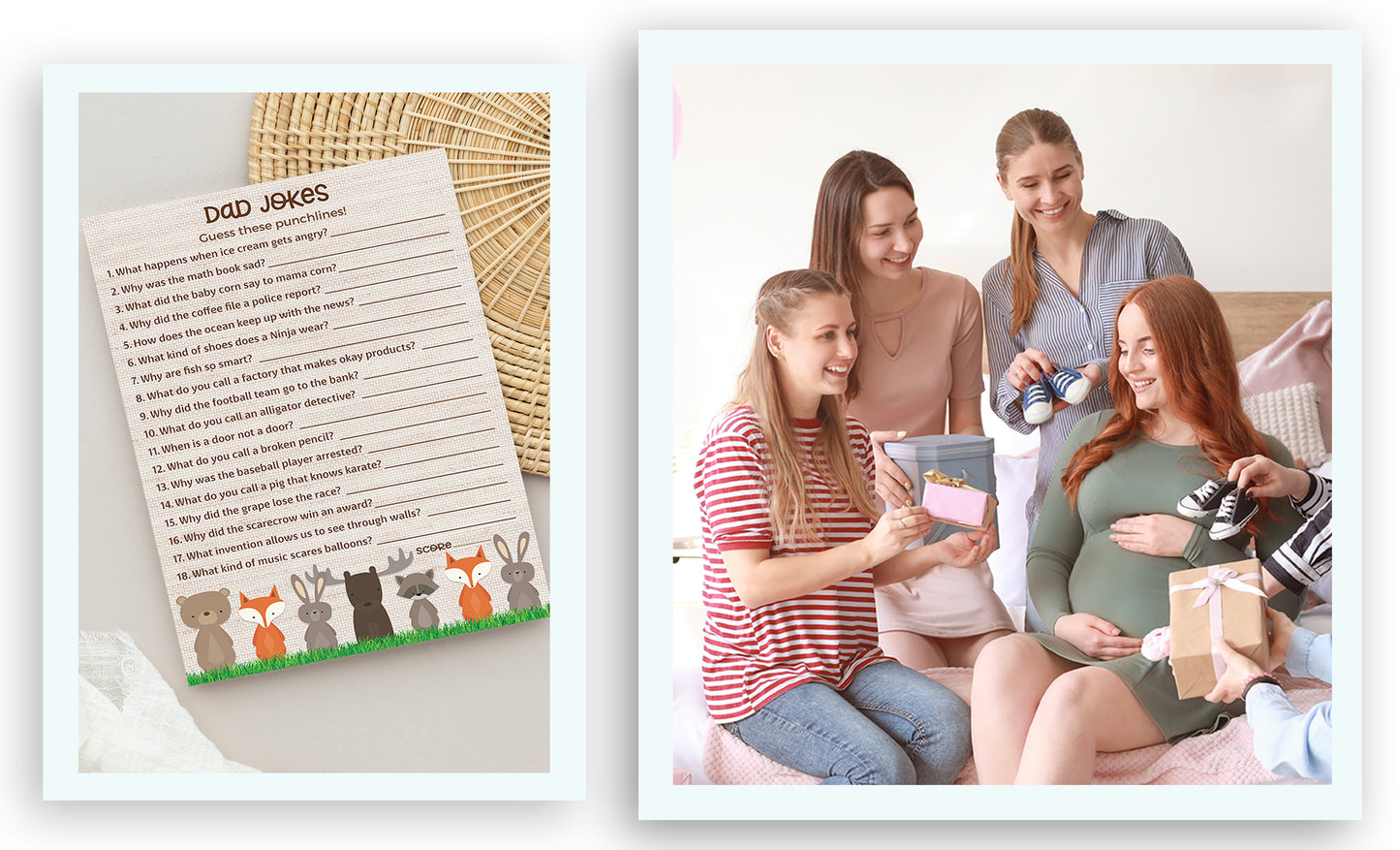 Woodland Animals Theme Baby Shower Game • DAD JOKES Games • Pack of 25