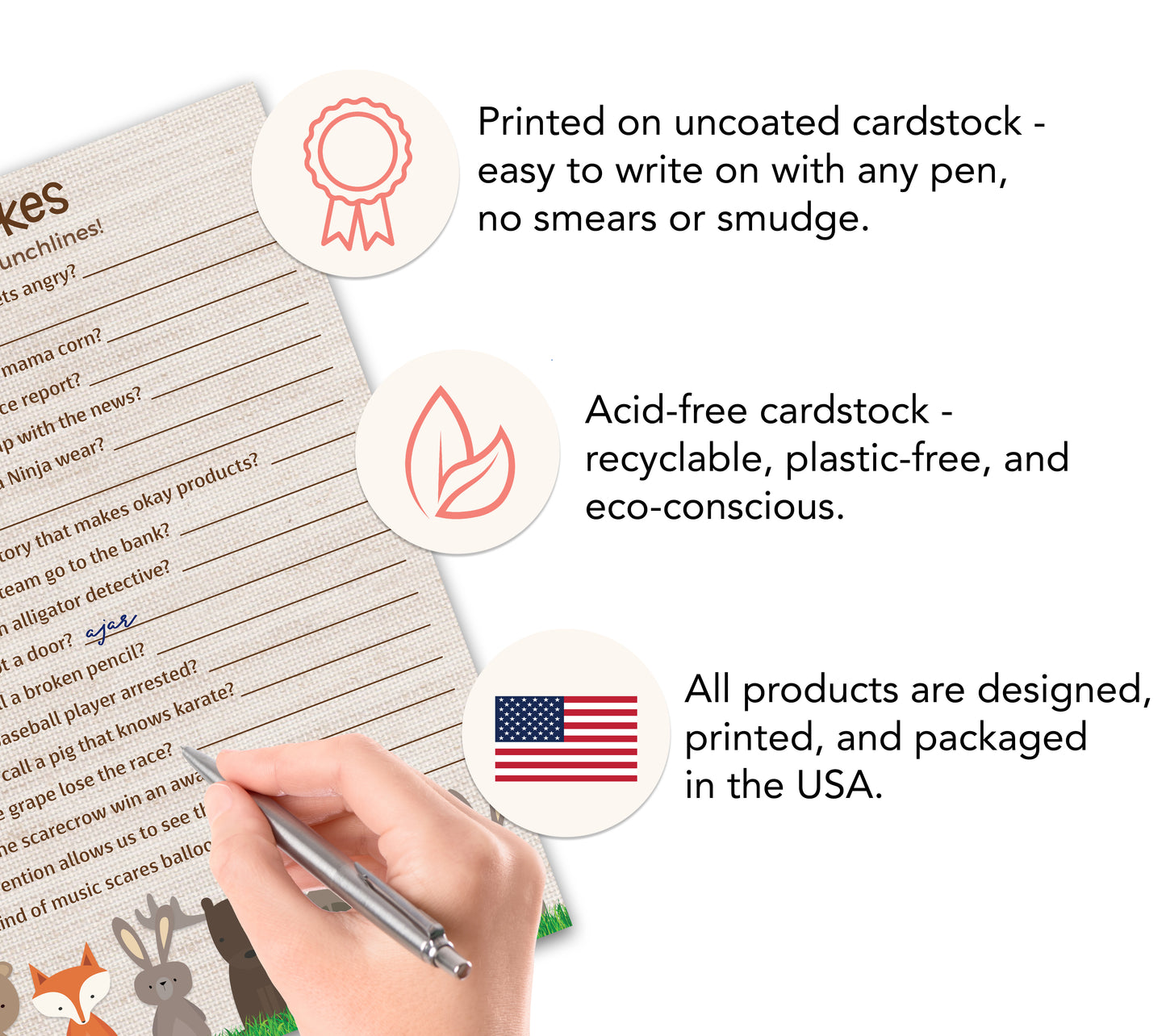 Woodland Animals Theme Baby Shower Game • DAD JOKES Games • Pack of 25