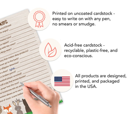 Woodland Animals Theme Baby Shower Game • DAD JOKES Games • Pack of 25