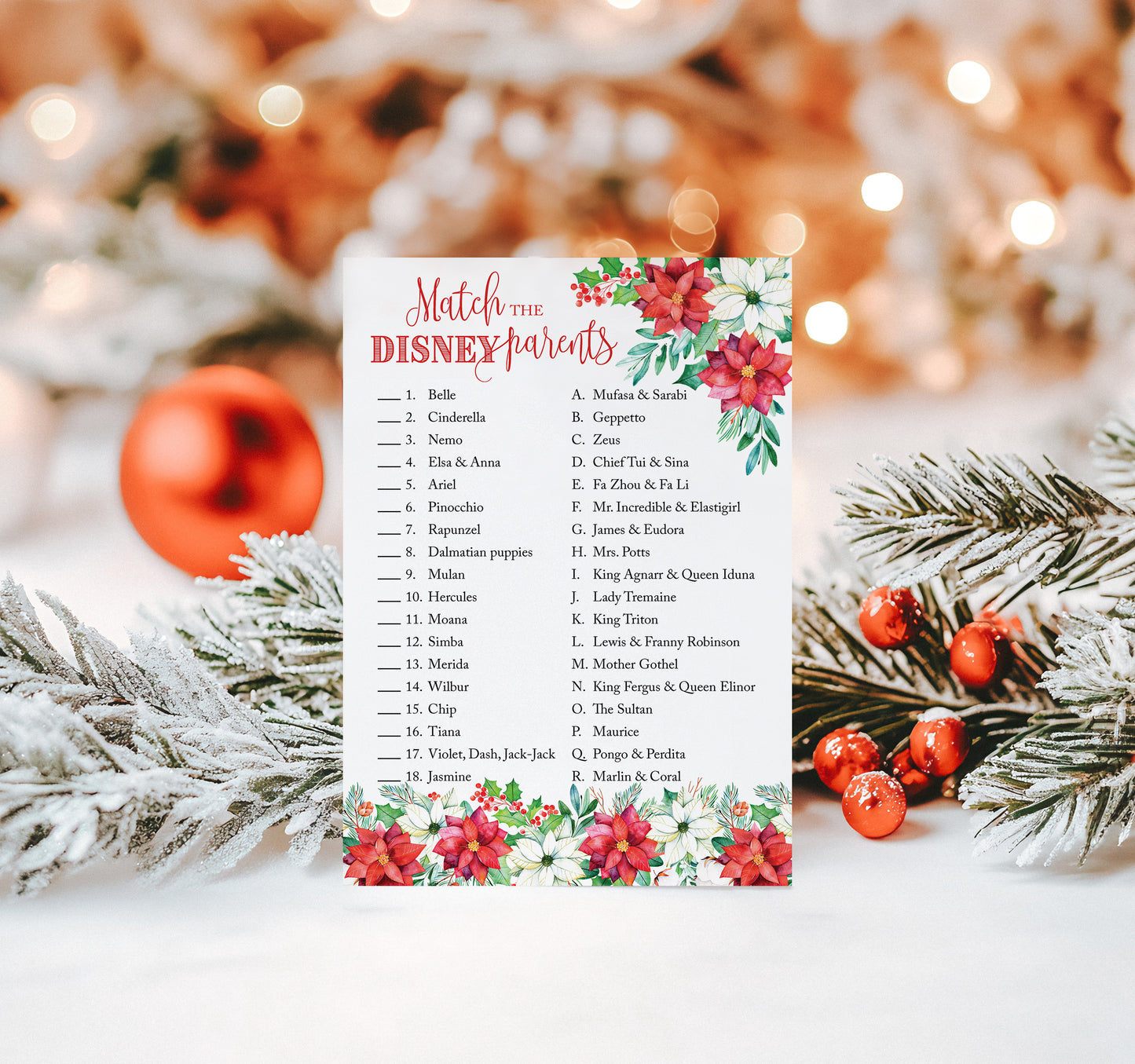 Christmas Baby Shower Game – Disney Parent Match – 25 Pack | Fun Holiday Baby Shower Activity & Xmas Party Game