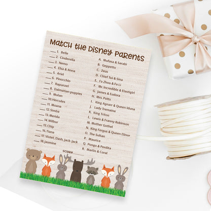 Woodland Animals Baby Shower Game - Disney Parent Match • SET of 25