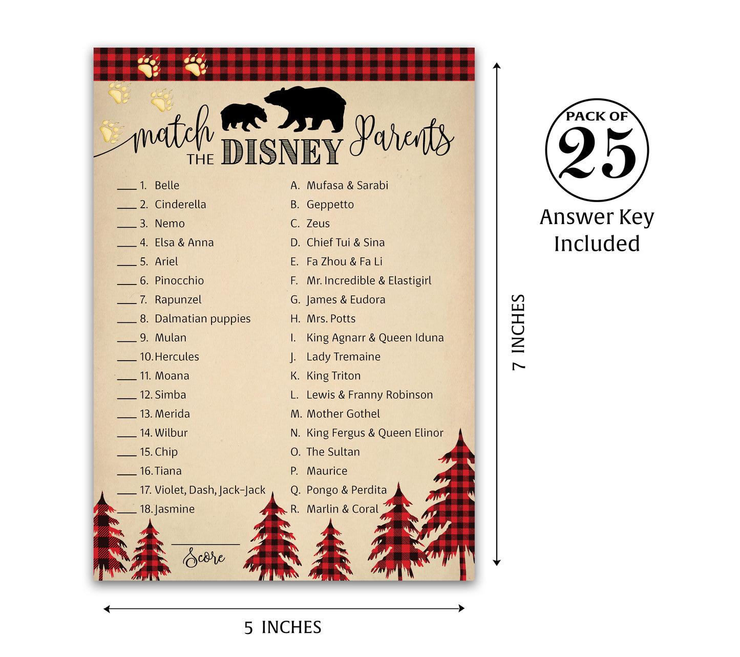 Lumberjack Cartoon Parent Match Game • Pack of 25 • Buffalo Plaid