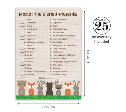 Woodland Animals Baby Shower Game - Disney Parent Match • SET of 25