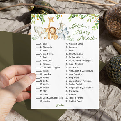 Safari Animals Baby Shower Game - Disney Parent Match • SET of 25
