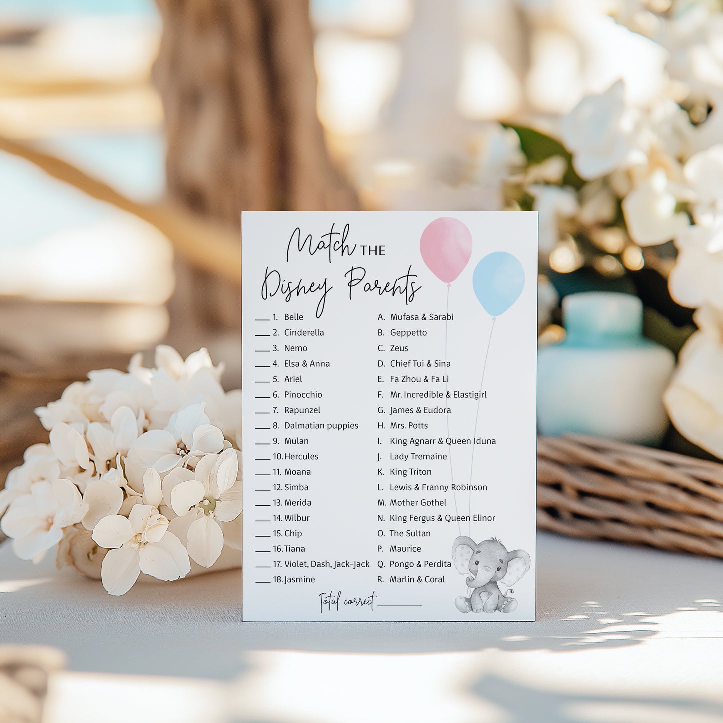 Girl or Boy Elephant Gender Reveal Game • Disney Parent Match • SET of 25 • Baby Shower