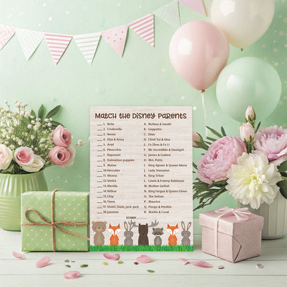 Woodland Animals Baby Shower Game - Disney Parent Match • SET of 25