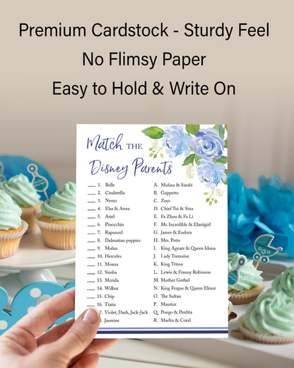 Blue Floral Garden Boy Baby Shower Game - Disney Parent Match • SET of 25