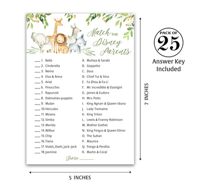 Safari Animals Baby Shower Game - Disney Parent Match • SET of 25