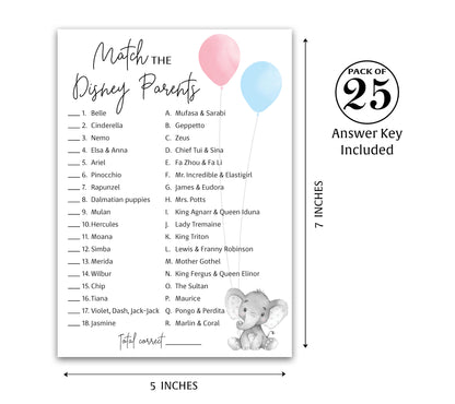 Girl or Boy Elephant Gender Reveal Game • Disney Parent Match • SET of 25 • Baby Shower