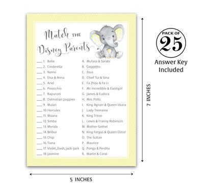 Yellow Elephant Little Peanut Theme Baby Shower Game • Disney Parent Match • SET of 25 • Gender Neutral
