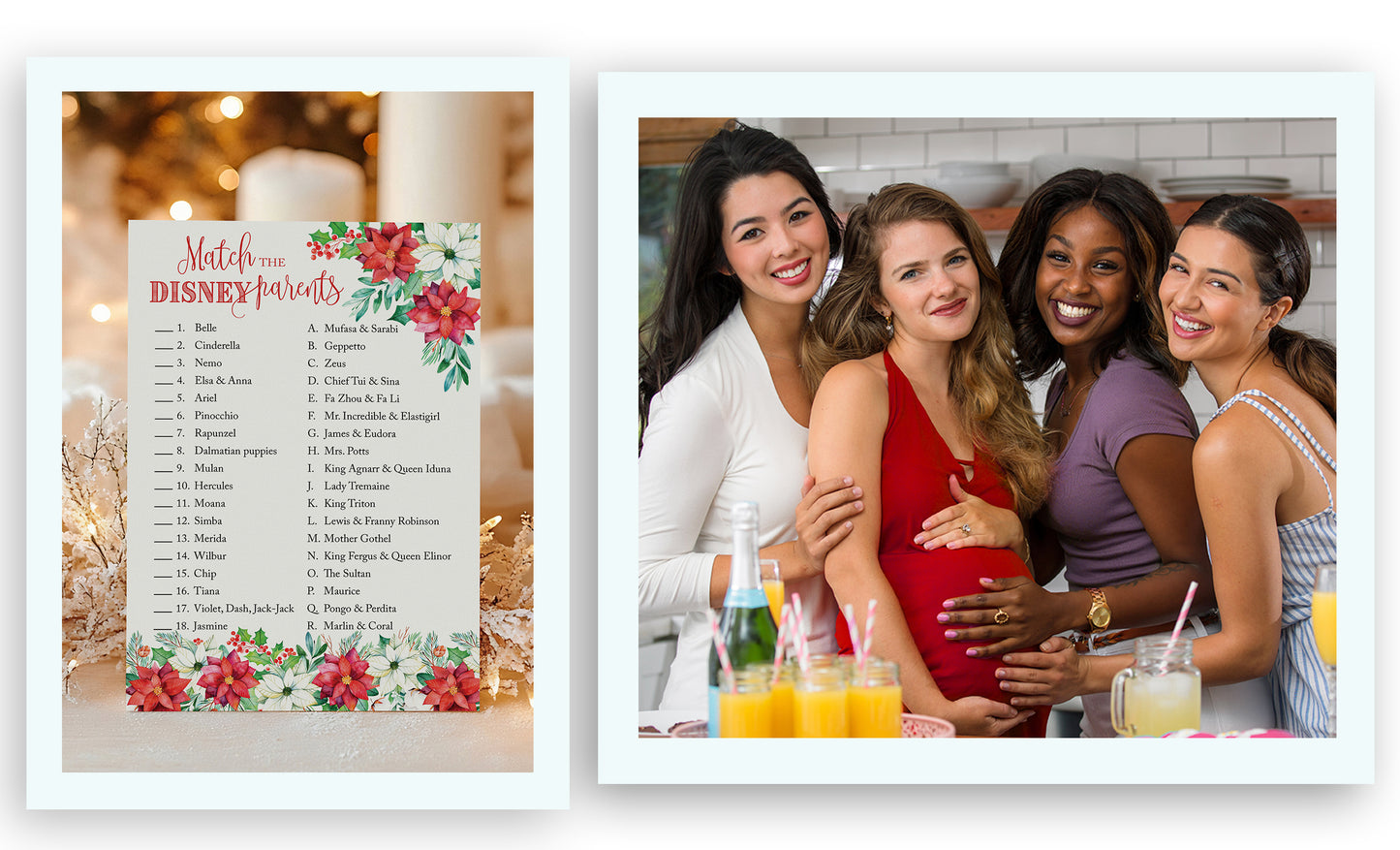 Christmas Baby Shower Game – Disney Parent Match – 25 Pack | Fun Holiday Baby Shower Activity & Xmas Party Game