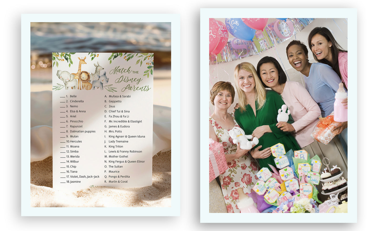 Safari Animals Baby Shower Game - Disney Parent Match • SET of 25