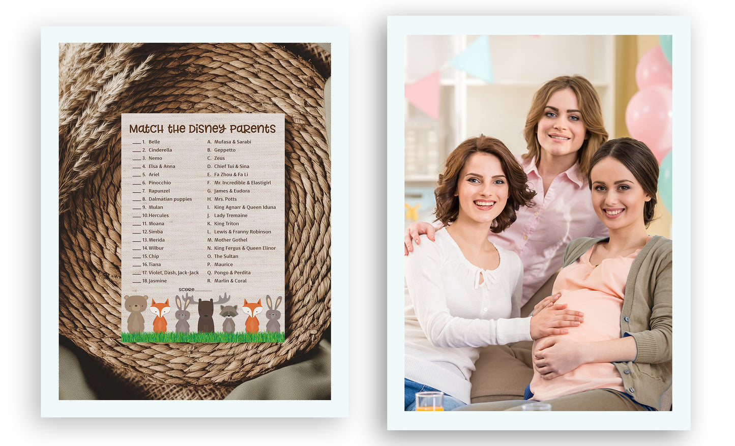 Woodland Animals Baby Shower Game - Disney Parent Match • SET of 25